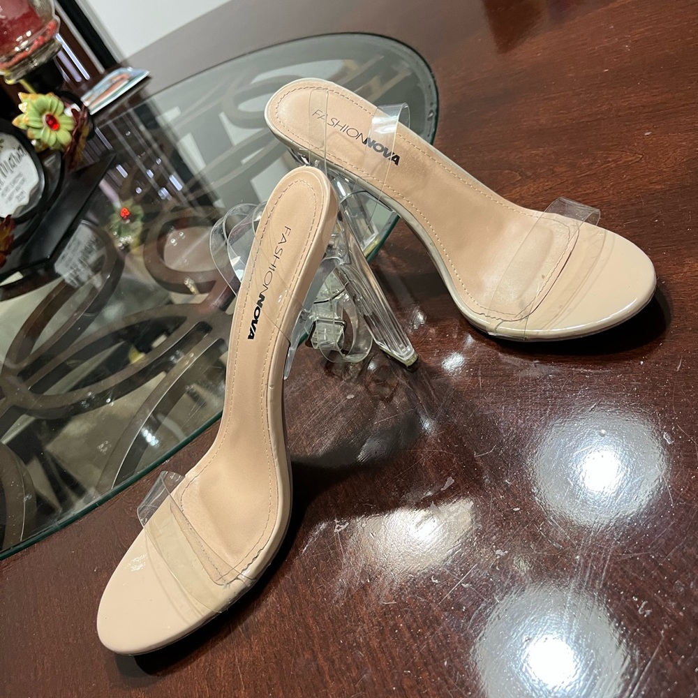 - - - - - Women's sandals clear acrylic high - heel, strappy, nude , s…